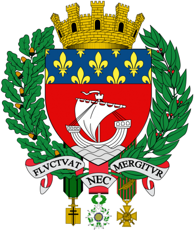 Escudo de armas de la ciudad de París con el lema Fluctuat Nec Mergitur.